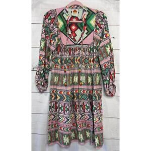 FARM Rio Pink, Green, Red & Yellow Patterned Midi Dress
